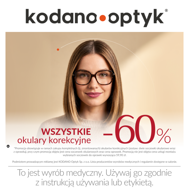 60% rabaty na wszystkie okulary korekcyjne w KODANO Optyk!